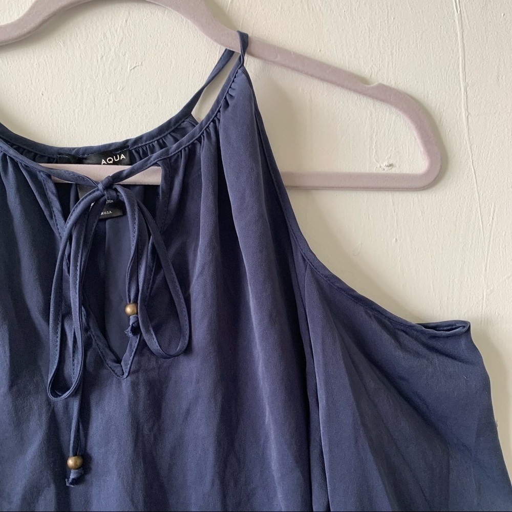 AQUA cold shoulder BLOUSE TOP satin silky blue SMALL long sleeve - Picture 12 of 13